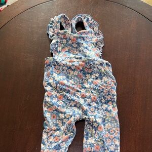 Little Sleepies Blue Floral Ruffle-Shoulder Overalls